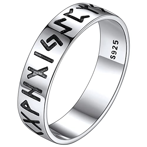 FaithHeart 925 Viking Stil Rune Fingerring 5mm Bandring in Größe 70 Wikinger Rune Ring mit Geschenkebox für Damen Frauen von FaithHeart