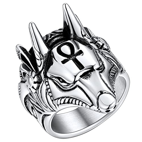 FaithHeart Ägypten Gottes Anubis Fingerring in Größe 64.6 Punk Ankh Kreuz Ring mit Geschenkebox für Freunden Ehemann Jungen von FaithHeart