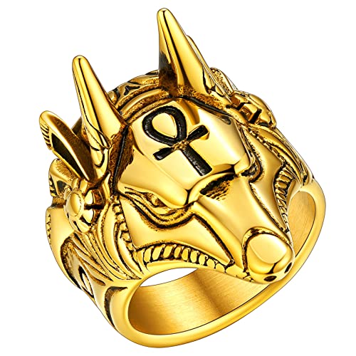 FaithHeart Ägyptischer Anubis Fingerring in Größe 62.1 goldener Gottes Anubis Kreuz Ring für Geburtstag Weihnachten Vatertag von FaithHeart