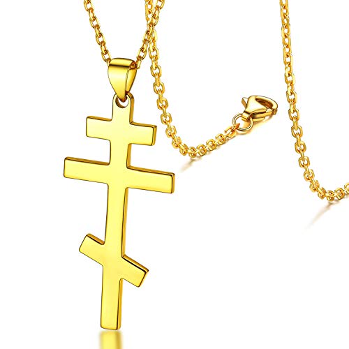 FaithHeart vergoldeter Orthodox Kreuz Anhänger Russisch Orthodoxe Kreuzkette für Herren Jungen Religiöser Amulett Schmuck für Geburtstag Weihnachten von FaithHeart