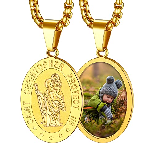 FaithHeart Bild Anhänger für Herren Damen, Auto Accessoires mit Heiliger Christophorus Anhänger, Heiliger Talisman Amulett mit Foto für Fahrer Reisende von FaithHeart