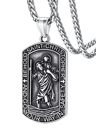 FaithHeart Christophorus Halskette für Herren Jungen, Edelstahl Heiliger Christophorus fürs Auto Kette, Erzengel Schutzpatron Anhänger mit Geschenkebox für Fahrer Reisende von FaithHeart