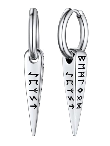 FaithHeart Creolen Ohrringe für Herren Damen, Punk Piercing Creolen Ohrstecker mit Wikinger Rune Symbol, Wikinger Amulett mit Geschenkbox für Weihnachten Geburtstag von FaithHeart