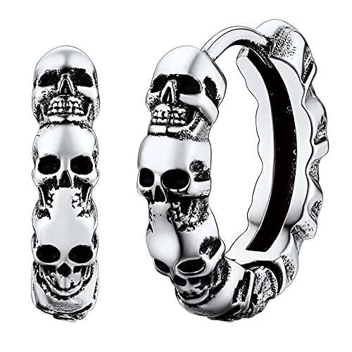 FaithHeart Creolen Ohrstecker für Herren Jungen Punk Gotik Totenkopf Ohrring Piercing Kreolen Ohrschmuck mit Geschenkebox für Weihnachten Halloween von FaithHeart