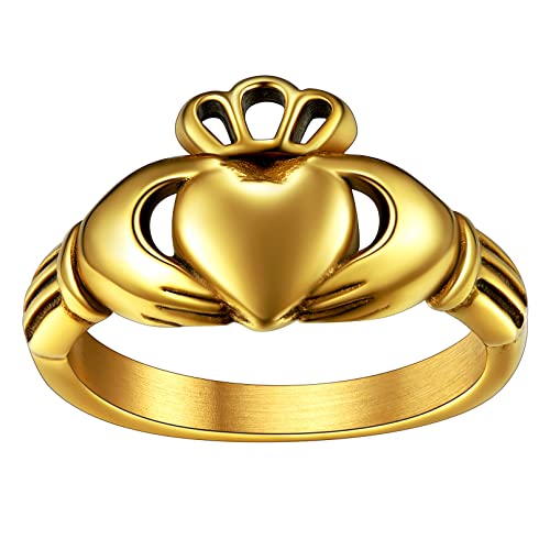 FaithHeart Damen Frauen Claddagh Ring Irischer Herz Versprechen Fingerring BFF Ring Freundschaftsring Ehering für Paar Pärchen Familie von FaithHeart