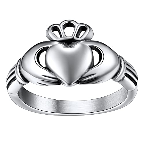 FaithHeart Damen Frauen Claddagh Ring Irischer Herz Versprechen Fingerring BFF Ring Freundschaftsring Ehering für Paar Pärchen Familie von FaithHeart
