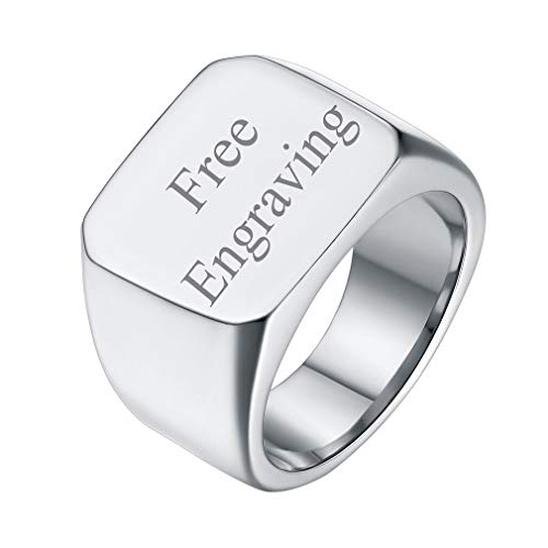 FaithHeart Damen Herren Band Ring Personalisierter Quadrat Sigelring Klassischer Fingerring mit Gravur für Paar Pärchen von FaithHeart