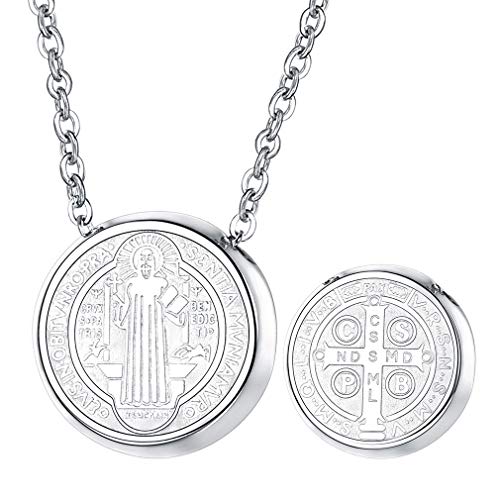 FaithHeart Damen Kette mit Plättchen in Silber Kette Runder St. Benedikt Medaille Anhänger Minimalist Halskette Schmuck, Christian Schmuck für Männer Frauen… von FaithHeart