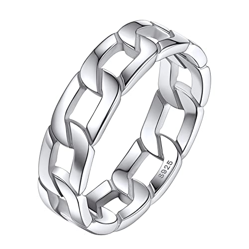 FaithHeart Damen Mädchen Fingerring 925 Silber Kette Fingerring 5.4mm Bandring Verlorbungsring Ehering Paarring für Ehefrau Freundin von FaithHeart