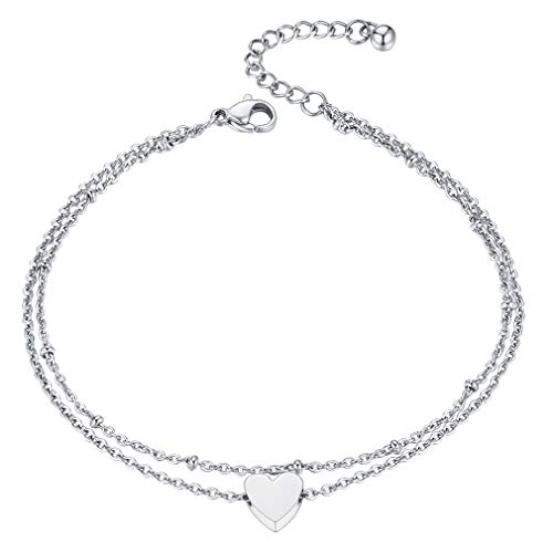 FaithHeart Damen Mädchen Sommer Stand Fußkette 20cm lang Herz Fußkettchen Doppelte Fußkette Schöne Fußkettchen für Valentinstag Geburtstag von FaithHeart