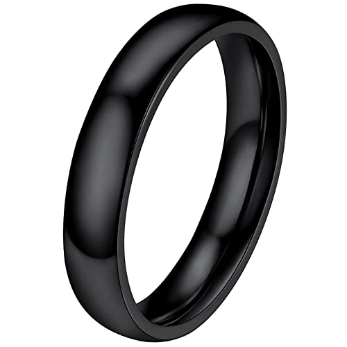 FaithHeart Damen-Ring, 4mm Schmal Ring Schwarz Hochgepoliert Schmal Ring Midi Fingerring Paarring Ehering Verlorbungsring Trauring für Valentinstag Weihnachten von FaithHeart