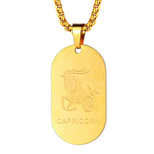 FaithHeart Dog Tag Steinbock Kette Sternzeichen-Serie Anhänger vergoldet Tierkreiszeichen Horoskop Goldkette Halskette Kettenanhänger von FaithHeart