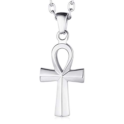 FaithHeart Edelstahl Ankh Kreuz Kette für Herren Jungen Vintage Ägyptischer Kreuz Anhänger mit 50+5cm O Kette für Kinder und Jugendlichen von FaithHeart