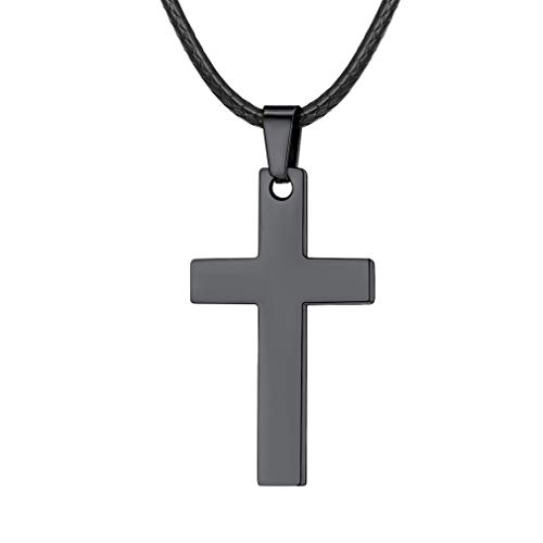 FaithHeart Edelstahl Bibel Gebet Schwarz Kreuz Anhänger mit Lederhalskette 65cm Kette Halskette für Herren Männer von FaithHeart