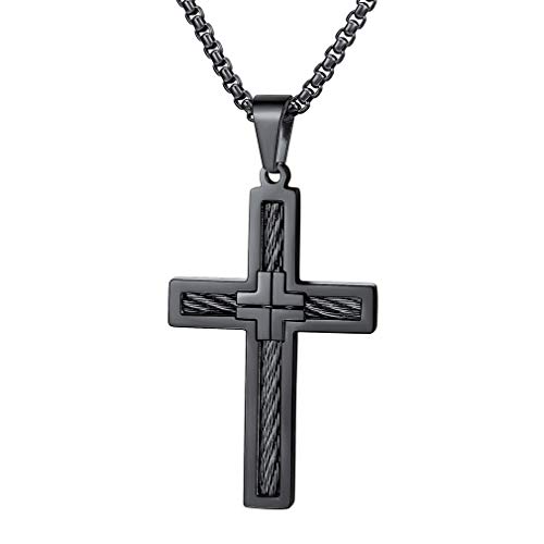 FaithHeart Edelstahl Bibel Gebet Schwarz Kreuz Anhänger mit Schwarz 55cm Venezianierkette mit Geschenkebox für Herren Männer von FaithHeart