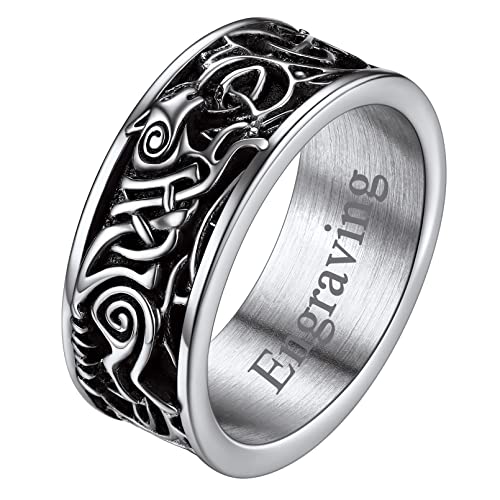 FaithHeart Edelstahl Fingerring Viking Wolf Bandring Punk Stil Ring Wikinger Amulett Ring für Weihnachten Valentinstag Geburtstag von FaithHeart