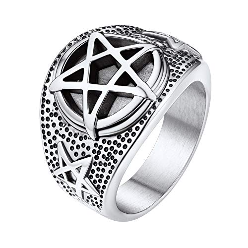 FaithHeart Edelstahl Fingerring für Herren Jungen Retro Siegelring Punk Gotik Pentagramm Fingerring in Größe 59.5 für Geburtstag Weihnachten von FaithHeart