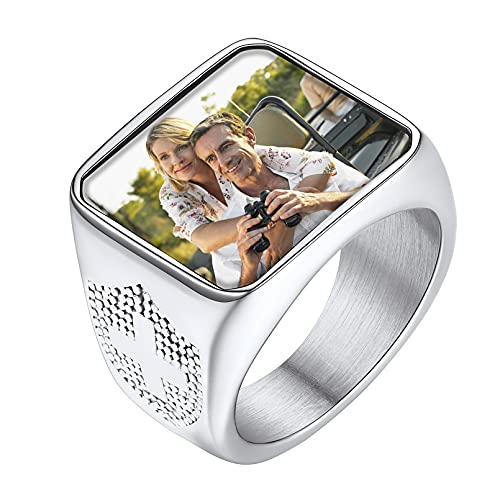 FaithHeart Edelstahl Fingerring mit Kreuz Symbol Personalisierter Bild Siegelring Damen Herren Fingerring mit Foto Benutzerdefiniert Ring für Freunden Ehemann von FaithHeart