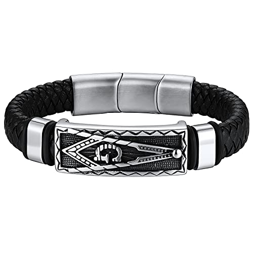 FaithHeart Edelstahl Freimaurer Lederarmband Herren Männer Freimaurer Armskette Herren Gotik Freundschaftsarmband mit Geschenkebox für Freunden Ehemann von FaithHeart