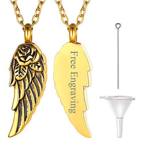 FaithHeart Edelstahl Gold Flügel Herren Asche Schmuck mit Gravur Memorial Urnen Anhänger Kette von FaithHeart