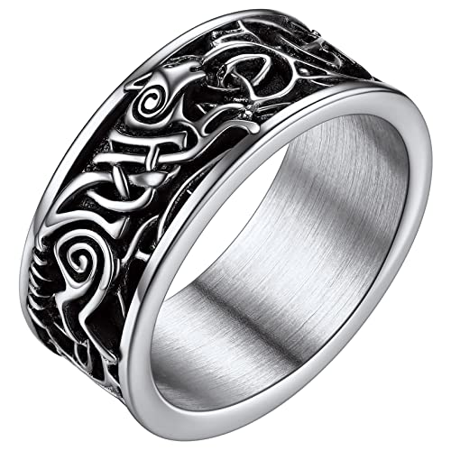 FaithHeart Edelstahl Herren Fingerring mit Wolf Symbol Viking Wolf Fingerring mit Keltischer Knot Symbol für Weihnachten Valentinstag von FaithHeart