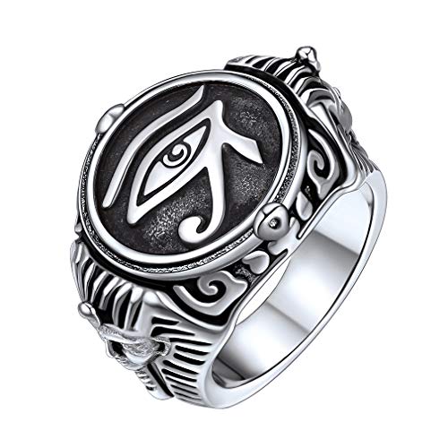 FaithHeart Edelstahl Herren Jungen Fingerring Horus Auge Bandring Vintage Herren Jungen Siegelring für Vater/Freund/Bruder von FaithHeart