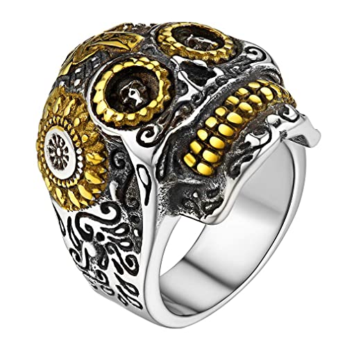 FaithHeart Edelstahl Herren Bandring Retro Totenkopf Schädel Fingerring Skull Ring Skelett Fingerring für Geburtstag Party von FaithHeart