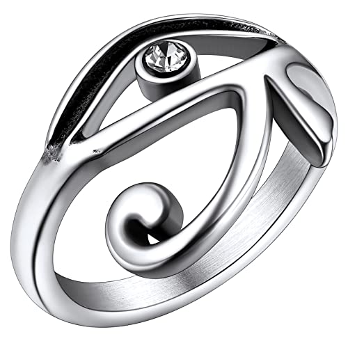 FaithHeart Edelstahl Horus Auge Siegelring Bandring mit Strasssteine Vintage Style Retro Fingerring in Ringgröße 62 Partnerring Freundschaftsring Männer schmuck von FaithHeart