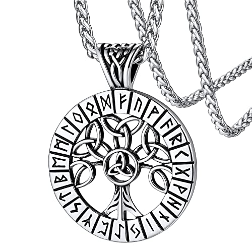 FaithHeart Edelstahl Keltischer Knot Kette mit Rune Lebensbaum Wikinger Amulett mit Geschenkebox für Weihnachten Geburtstag von FaithHeart