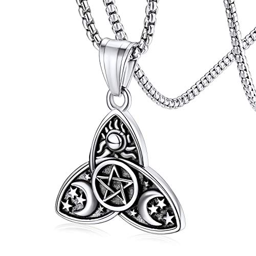 FaithHeart Edelstahl Keltischer Knoten Dreifach Mond Anhänger Wicca Pagen Amulett Celtic Knot Halskette mit Triple Mond Anhänger Literarischer Schmuck für Valentinstag Weihnachten von FaithHeart