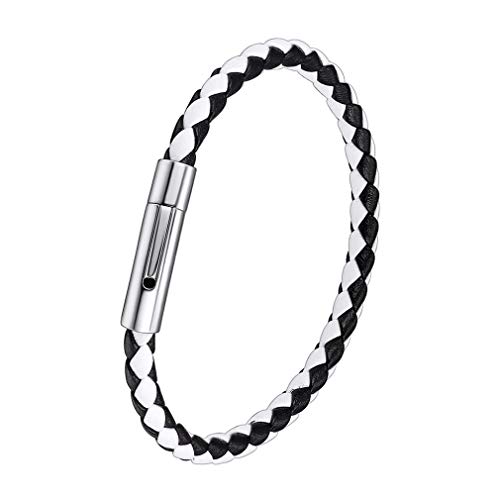 FaithHeart Edelstahl Lederkette Schwarz&Weiß Herren Lederkette 18cm Herren Armband für Männer und Jugendlichen von FaithHeart