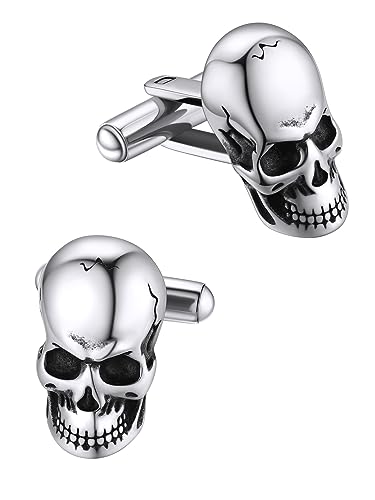 FaithHeart Edelstahl Manschettenknöpfe für Herren, Silber Totenkopf Manschetten Knöpfer, Viking Stil Cufflinks, Punk Gotik Manschetten-Knöpfer für Geburtstag Vatertag Valentinstag von FaithHeart