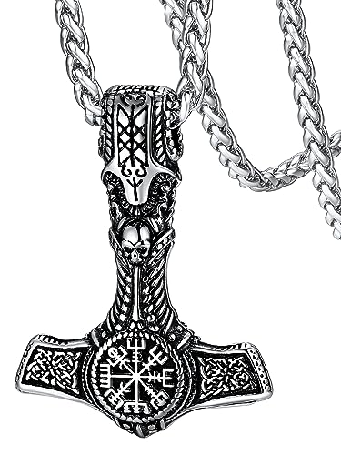 FaithHeart Edelstahl Mjölnir Kette für Herren Jungen Thors Hammer Halskette mit Viking Kompass Amulett für Geburtstag Weihnachten von FaithHeart