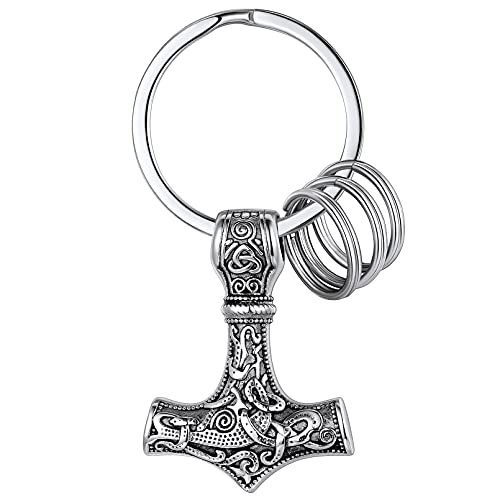 FaithHeart Edelstahl Mjölnir Schlüsselanhänger für herren Männer Thors Hammer Keychain mit Keltischer Knot Symbol für Valentinstag Geburtstag von FaithHeart
