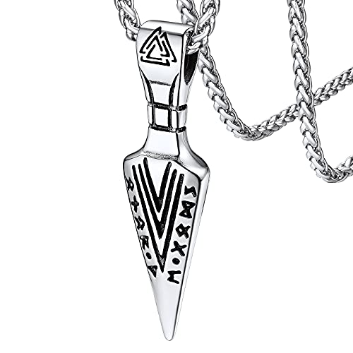 FaithHeart Edelstahl Odins Gungnir Rune SpeerkopAnhänger skandinavische Kette mit Pfeilspitze Anhänger Viking Speerspitze anhänger mit Valknut für Geburtstag Vatertag von FaithHeart