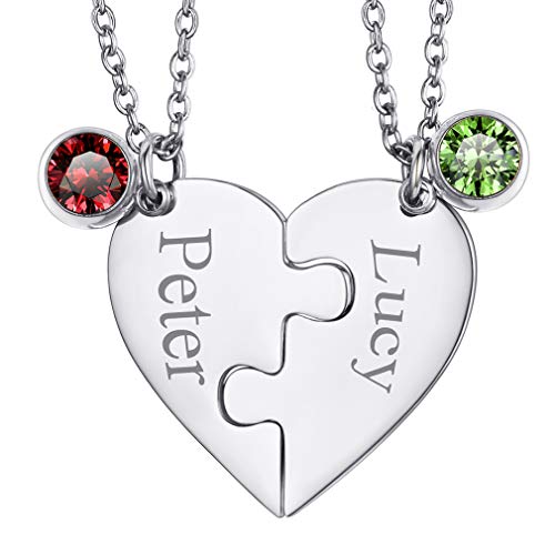 FaithHeart BFF Freundschaftskette Puzzle Herzkette für 2 Herzanhänger mit Gebursstein Personalisierter schmuck für Paar pärchen von FaithHeart