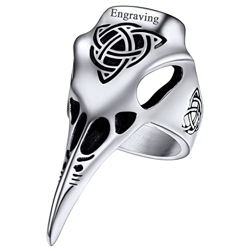 FaithHeart Edelstahl Rabenschädel Ring für Herren Jungen Punk Gotik Odin Raben Fingerring in Größe 54 Viking Siegelring Freundschaftsring Partnerring für Freunden Ehemann von FaithHeart