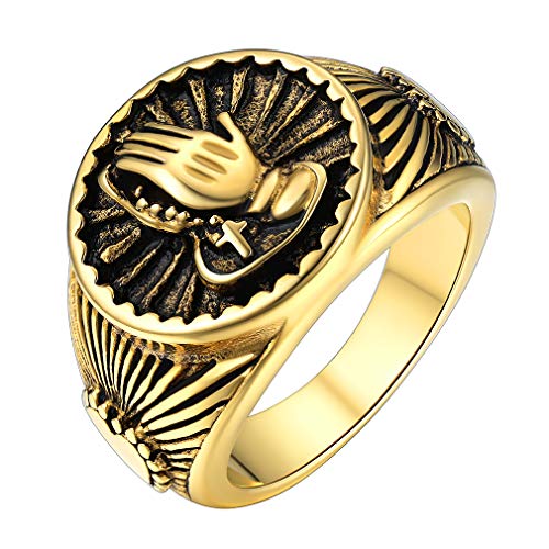 FaithHeart Edelstahl Betende Hände Siegelring für Herren Damen Ringe Größe 57 (18.1), Geschenk zum Geburtstag von FaithHeart