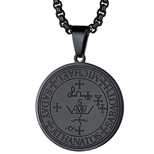 FaithHeart Edelstahl Schwarze Halskette mit Anhänger Engel Herren Schmuck männliche Halskette mit Geschenkebox von FaithHeart