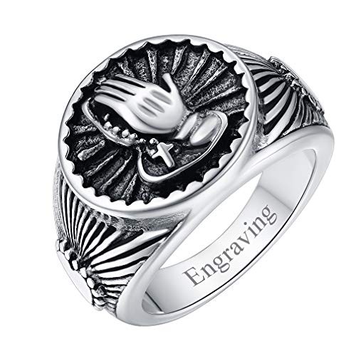 FaithHeart personalisierter Fingerring für Herren Damen Vintage Betende Hände Siegelring mit Geschenkebox für Geburtstag Valentinstag Weihnachten von FaithHeart