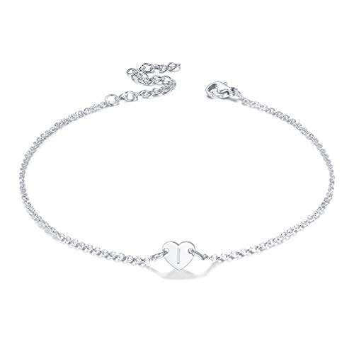 FaithHeart Silber Fußkettchen für Damen, Herz Fußkette mit Buchstabe I Anhänger, Sommer Strand Fußbänder, auch als Armband von FaithHeart