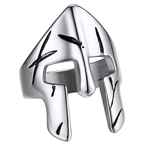 FaithHeart Edelstahl Sparta Helm Ring Herren Damen Fingerring in Größe 62 Biker Bandring Partnerring Punk Retro Spartanischer Siegelring für Paar Pärchen von FaithHeart