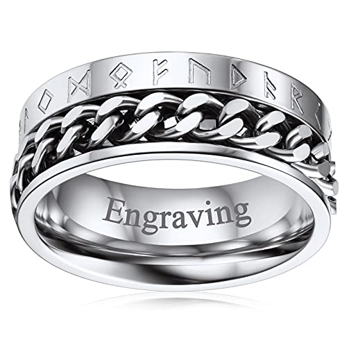 FaithHeart Edelstahl Spinnerring Fingerring mit Rune Symbol drehbarer Meditationsring Herren Jungen Kettering mit Geschenkebox Punk Partnerring Freundschaftsring von FaithHeart