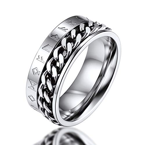 FaithHeart Edelstahl Spinnerring für Herren Damen Kettering mit Wikinger Rune Symbol Punk Ring zum drehen Punk Kette Fingerring Paarring Freundschaftsring für Freunden Ehemann von FaithHeart