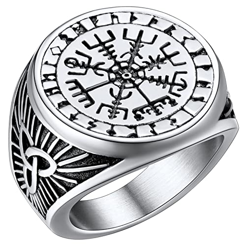 FaithHeart Edelstahl Statement Vikings Kompass Ring in Umfang 64.6mm Wikinger Kompass Amulett Siegelring mit Vegvisir Partnerring Freundschaftsring für Paar Pärchen von FaithHeart