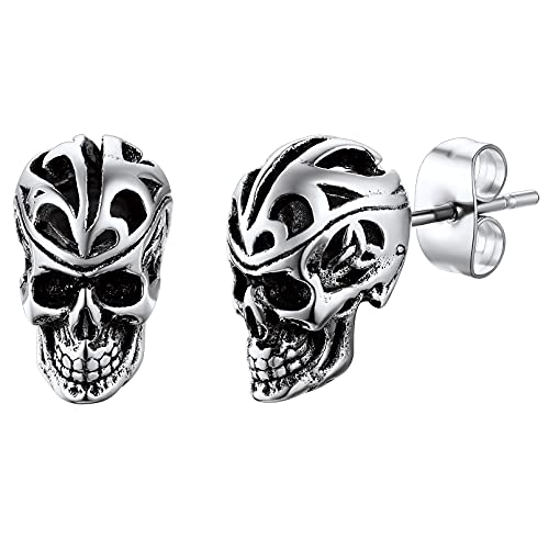FaithHeart Edelstahl Totenkopf Ohrstecker Punk Skull Ohrpiercing Punk Hip pop Ohrschmuck mit Geschenkebox für Halloween Weihnachten von FaithHeart
