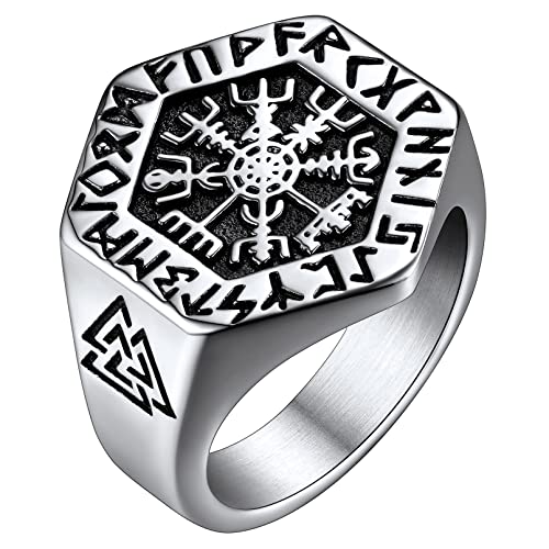 FaithHeart Edelstahl Vegvisir Fingerring Vintag Kompass Fingerring Retro Wikinger Kompass Ring in Größe 54.4 für Weihnachten Geburtstag von FaithHeart
