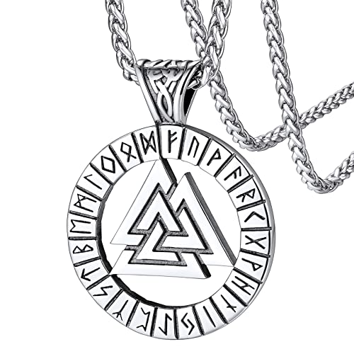 FaithHeart Edelstahl Viking Amulett für Herren Männer Wikinger Valknut Anhänger mit Rune Symbol Punk Retro Nordischer Amulett für Freund Ehemann von FaithHeart