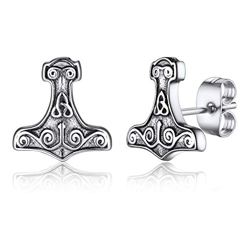 FaithHeart Edelstahl Viking Mjölnir Ohrstecker Wikinger Ohrstecker mit Thors Hammer Symbol Punk Retro Ohrschmuck mit Geschenkebox für Herren Jungen von FaithHeart