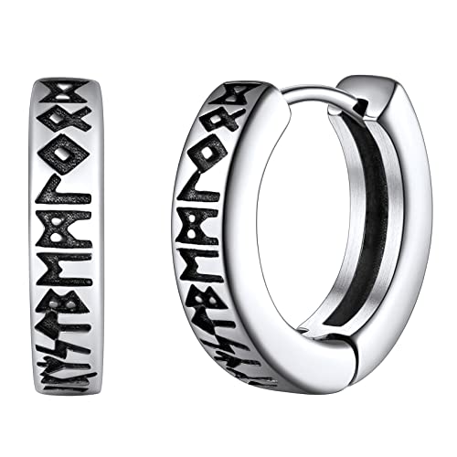 FaithHeart Edelstahl Viking Rune Ohrringe für Herren Jungen Viking Rune Creolen Ohrstecker Wikinger Ohrschmuck mit Geshenkebox für Freunden Ehemann von FaithHeart